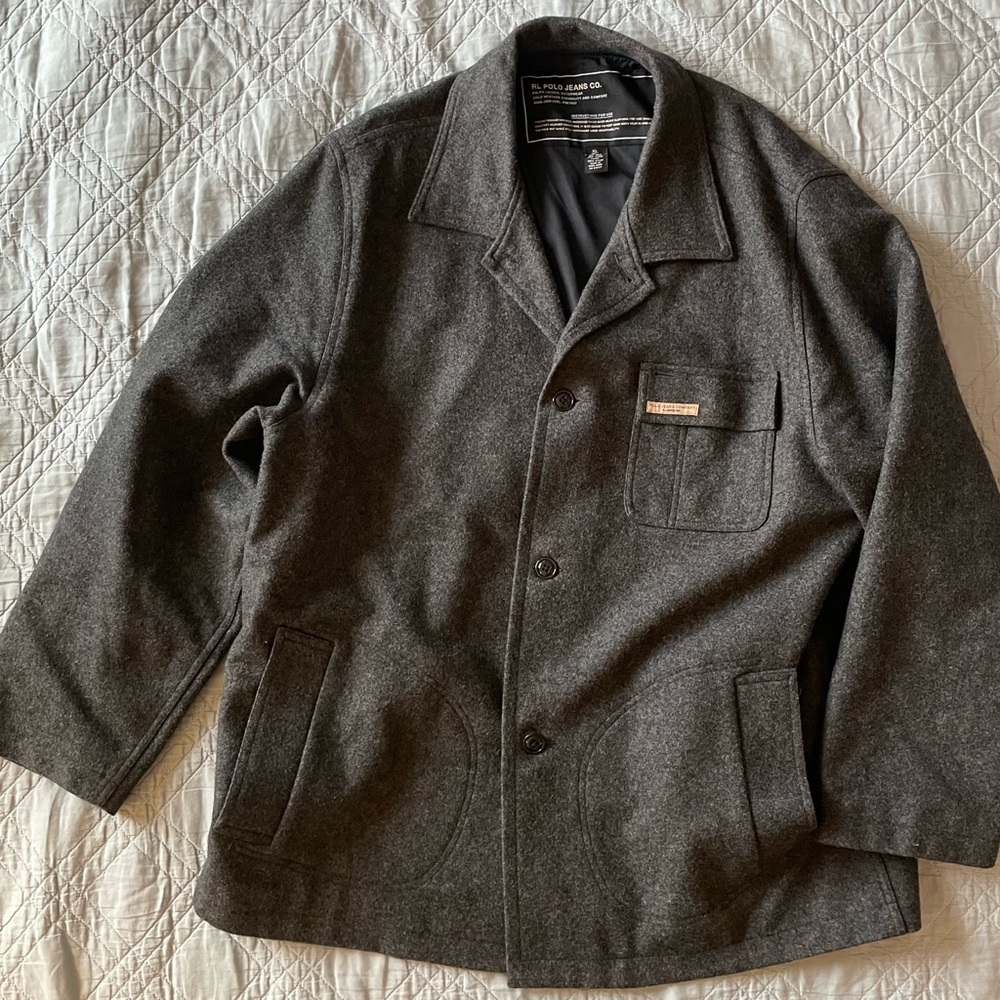 RALPH‎ LAUREN POLO JEANS CO. Substantial Weight Wool Blend Gray Overcoat Size XL